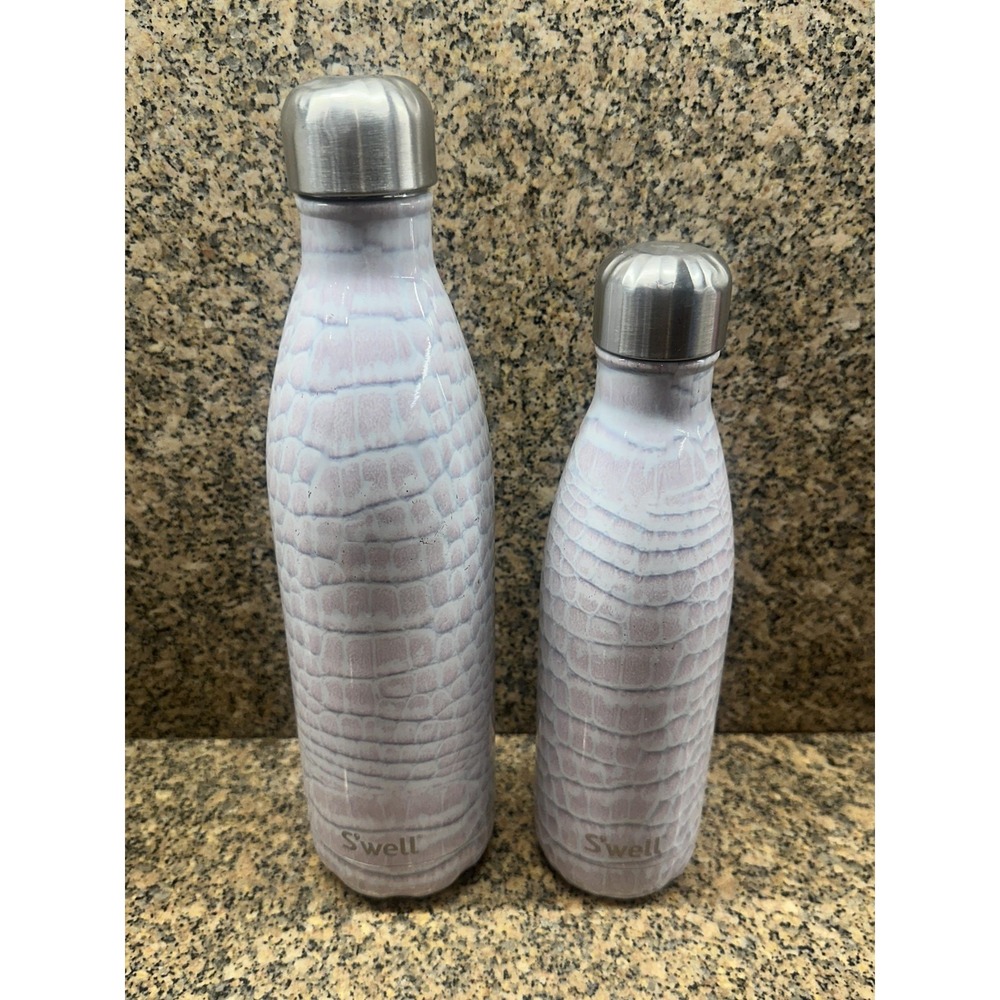 S'well Set Of 2 Blanc Crocodile Insulated‎ Stainless Steel Water Bottles 500ml
